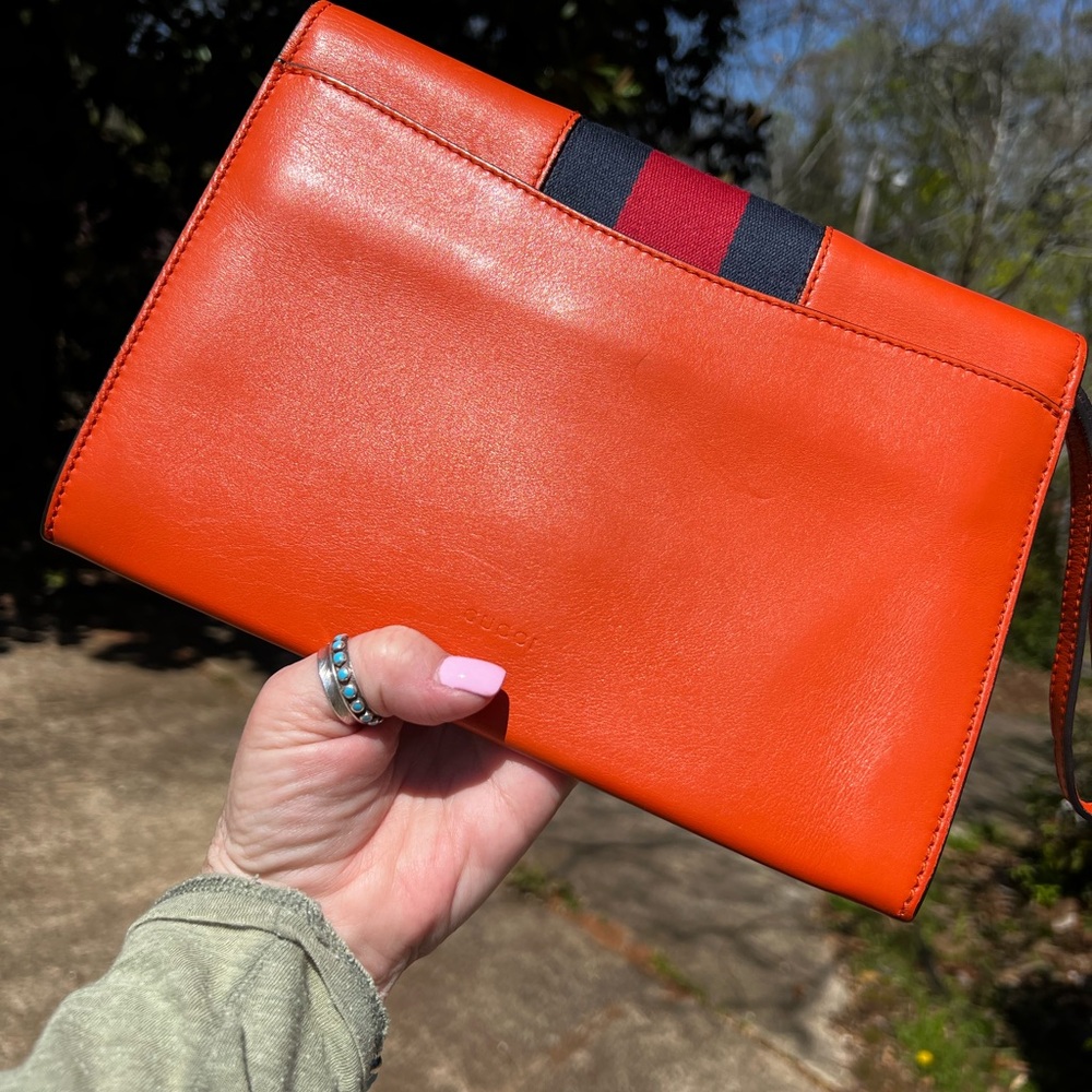 GUCCI Sylvie Bold Orange Wristlet/Shoulder Bag Authentic - Picture 5 of 17